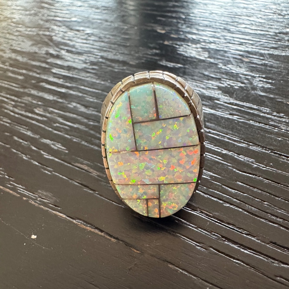 Vintage Sterling Silver Opal Ring Chunky Heavy
